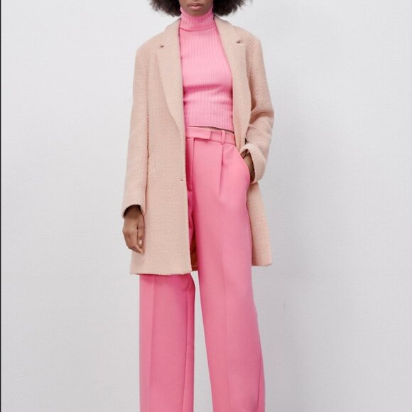 Zara Pink Textured Weave Coat Size S NWT - Picture 1 of 6